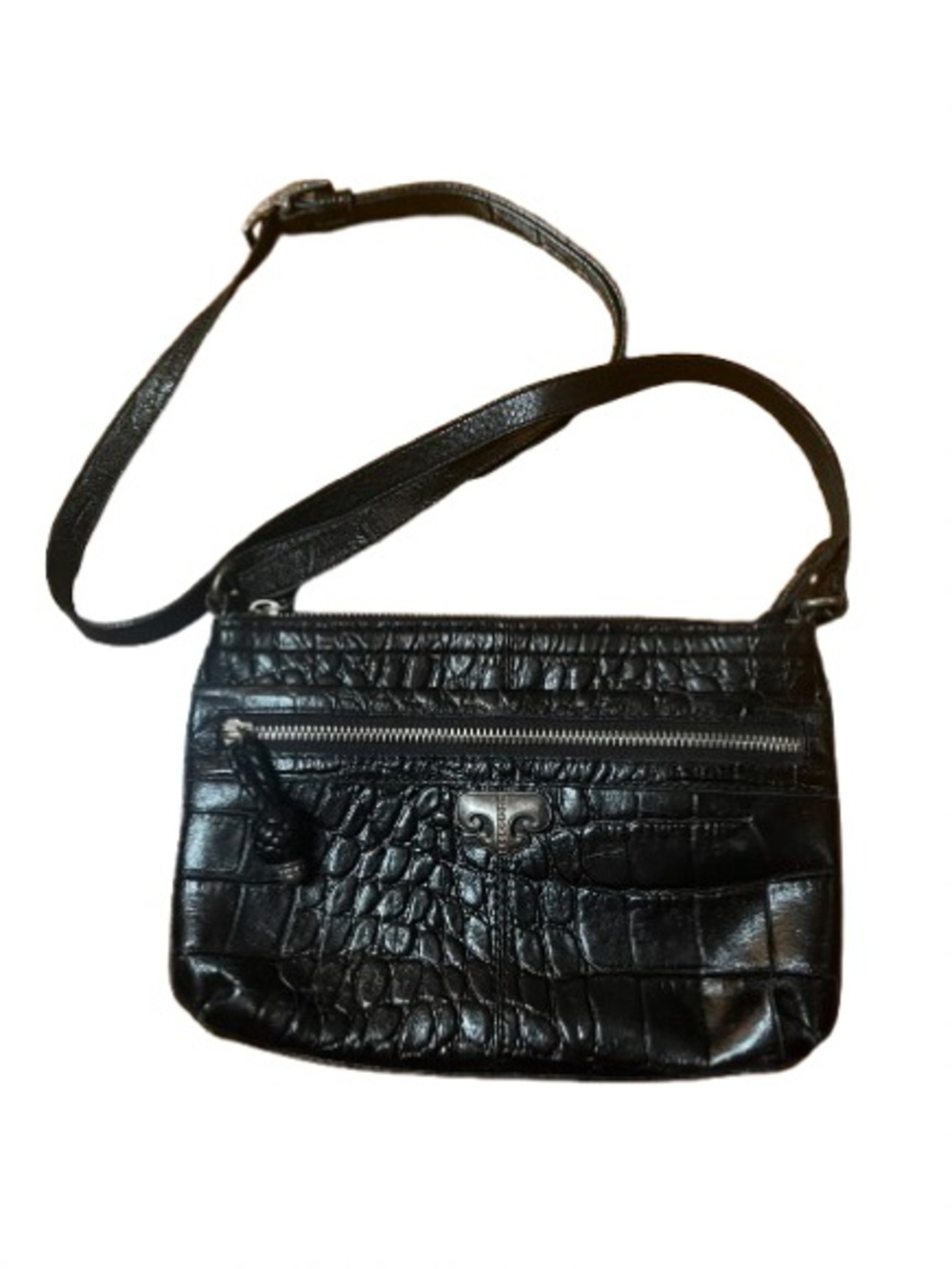 Brighton Black Croc-Embossed Leather Crossbody Bag